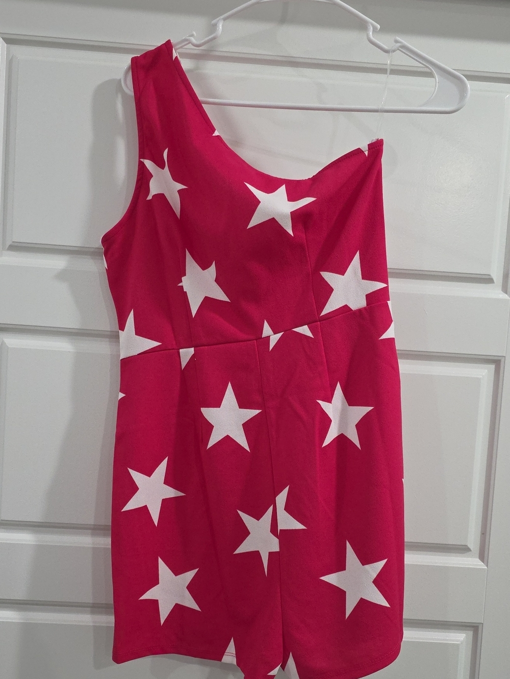 Hot Pink One-Shoulder Star Print Romper/Skort